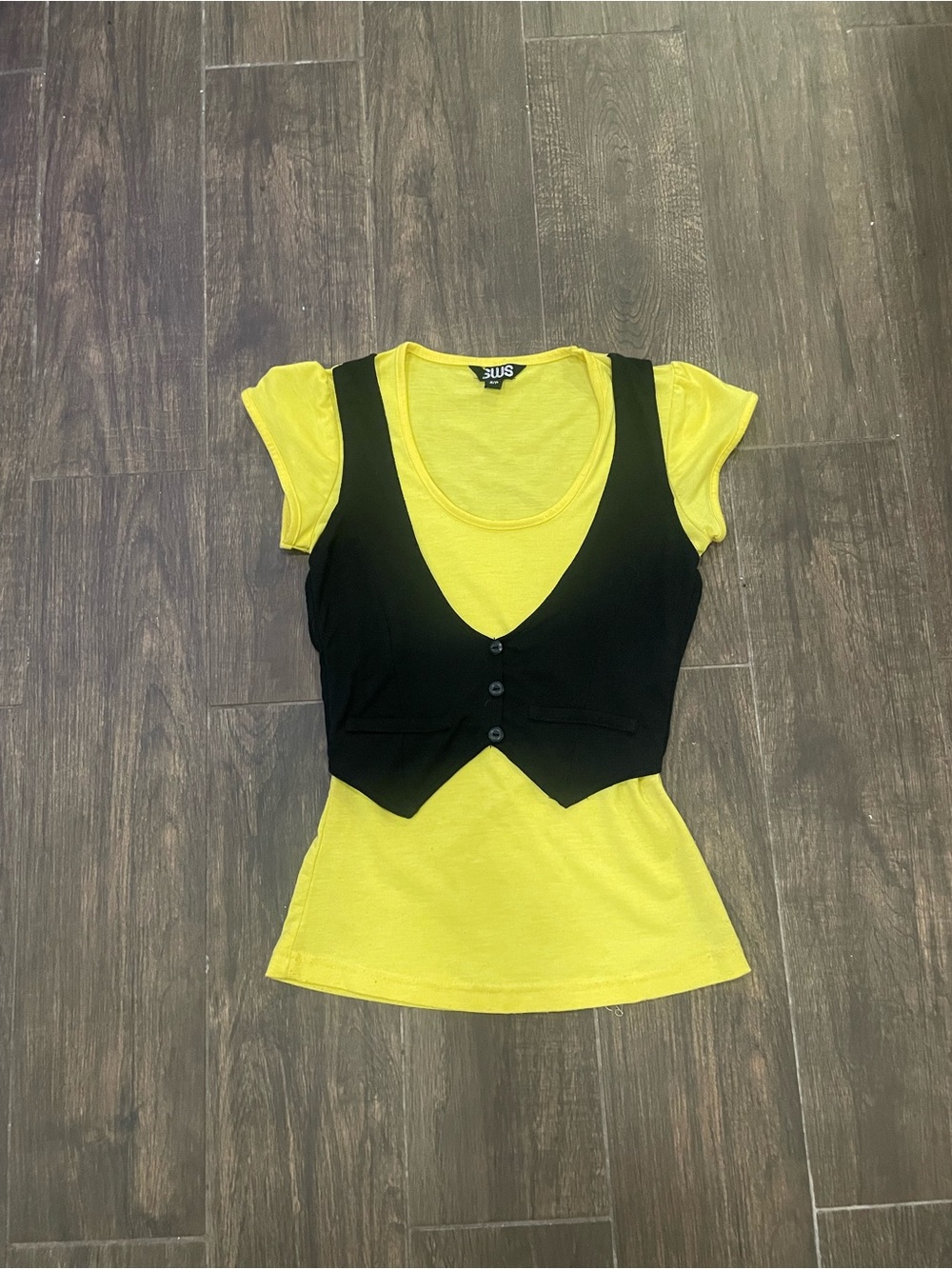 Y2K Short Sleeve Fitted Yellow and Black Vest Yop